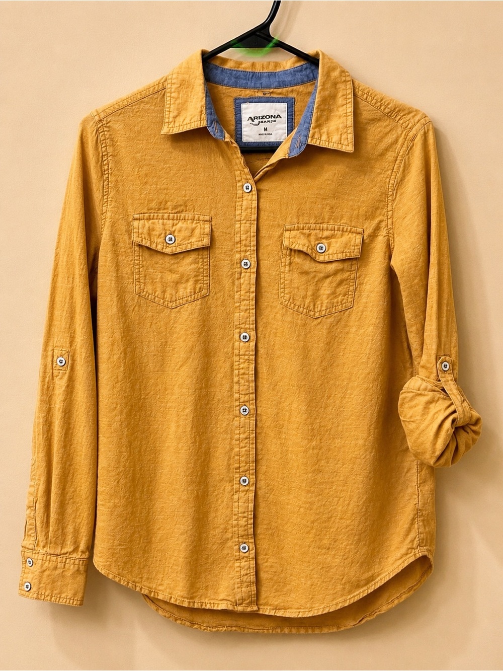 Arizona Jean Company Mustard Yellow Casual Button-Up size medium